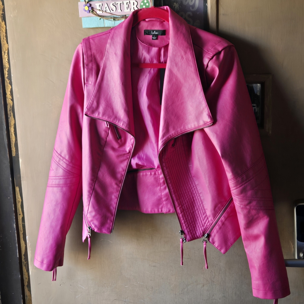Stylish Faux Leather Fuschia Fitted Jacket